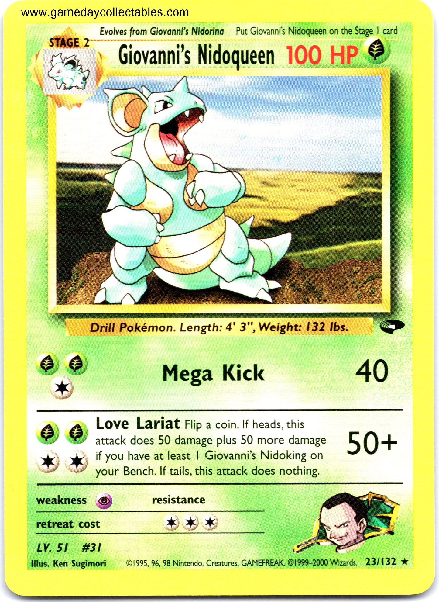 #023 Giovanni's Nidoqueen - Gym Challenge - Non Holo Rare (Ungraded Near Mint)