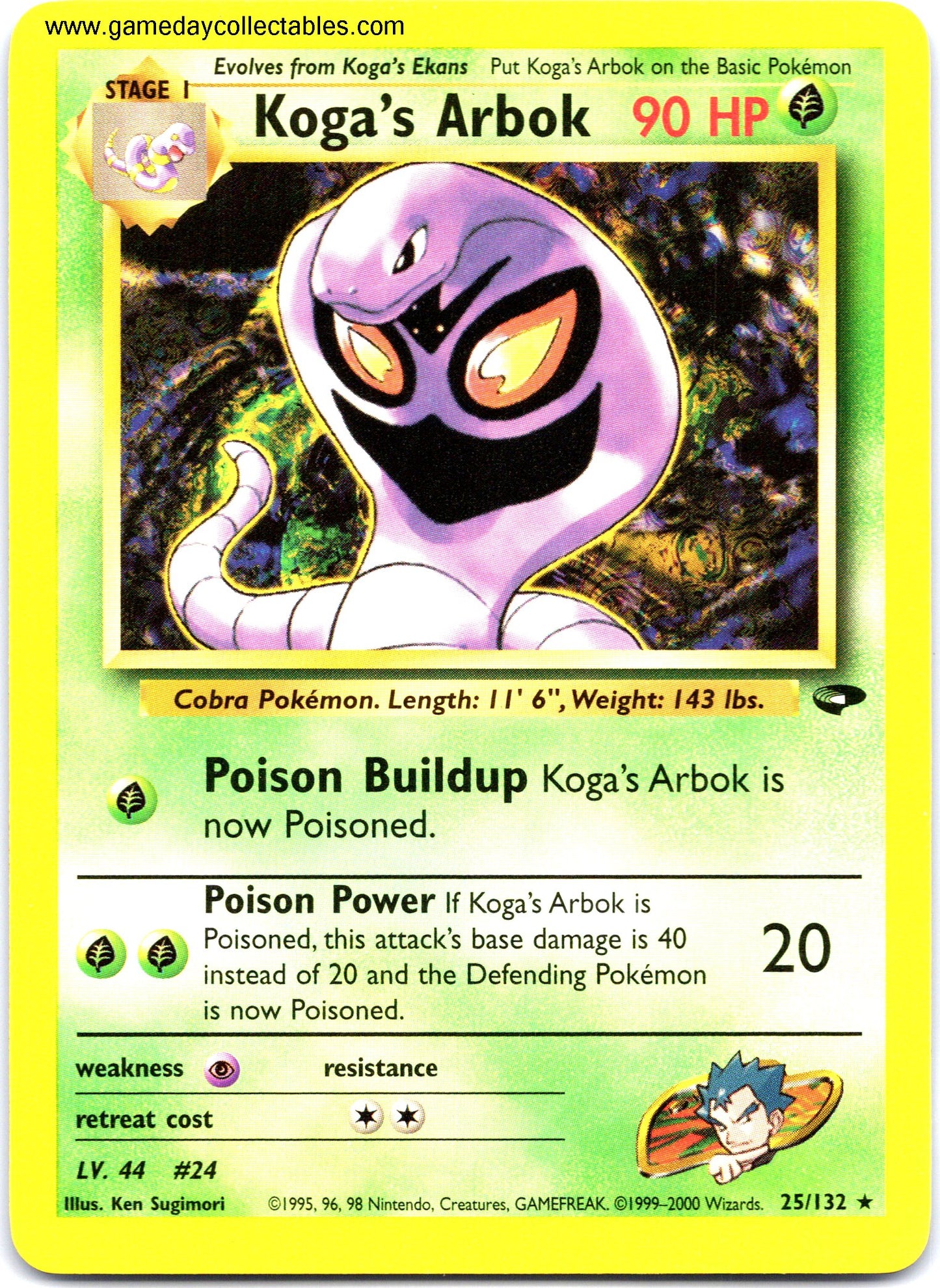 #025 Koga's Arbok - Gym Challenge - Non Holo Rare (Ungraded Near Mint)