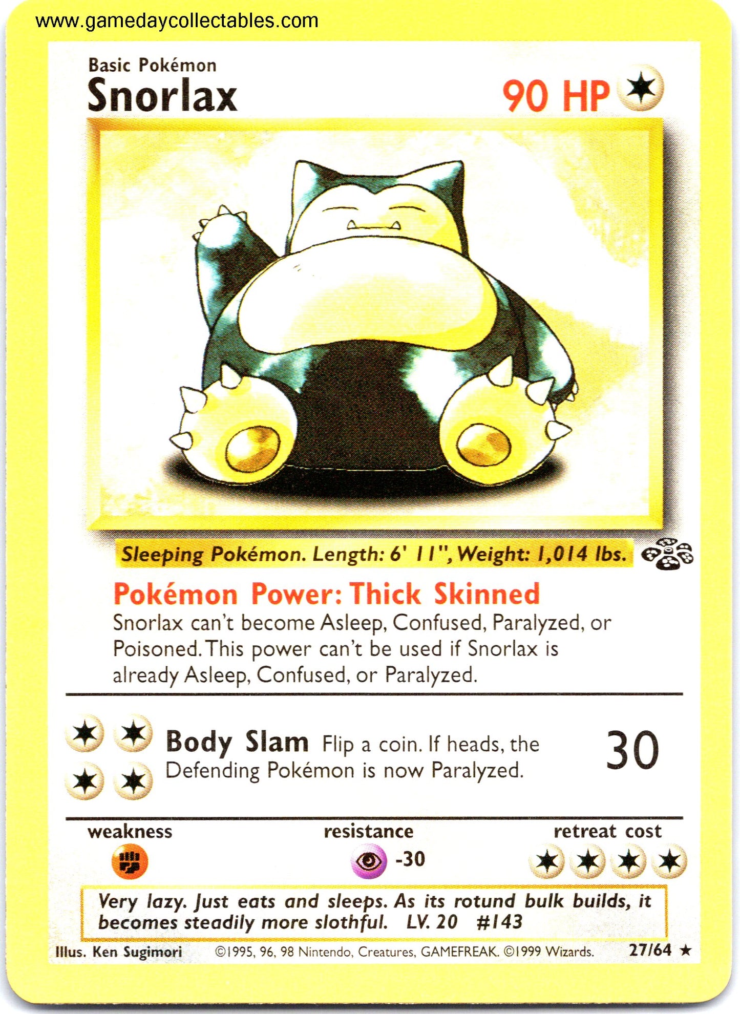 #27 Snorlax - Jungle - Non Holo Rare (Ungraded Near Mint)