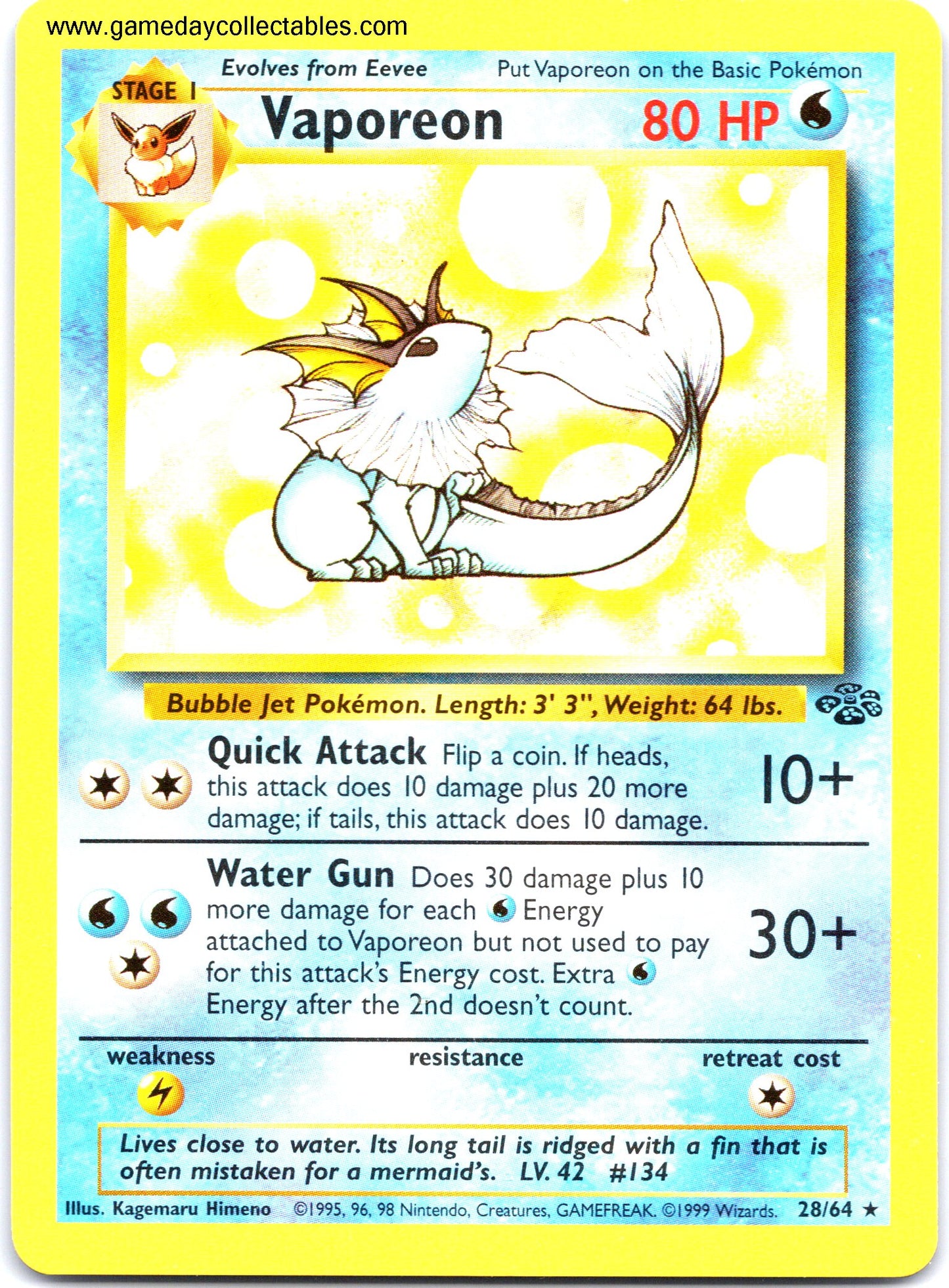 #28 Vaporeon - Jungle - Non Holo Rare (Ungraded Near Mint)