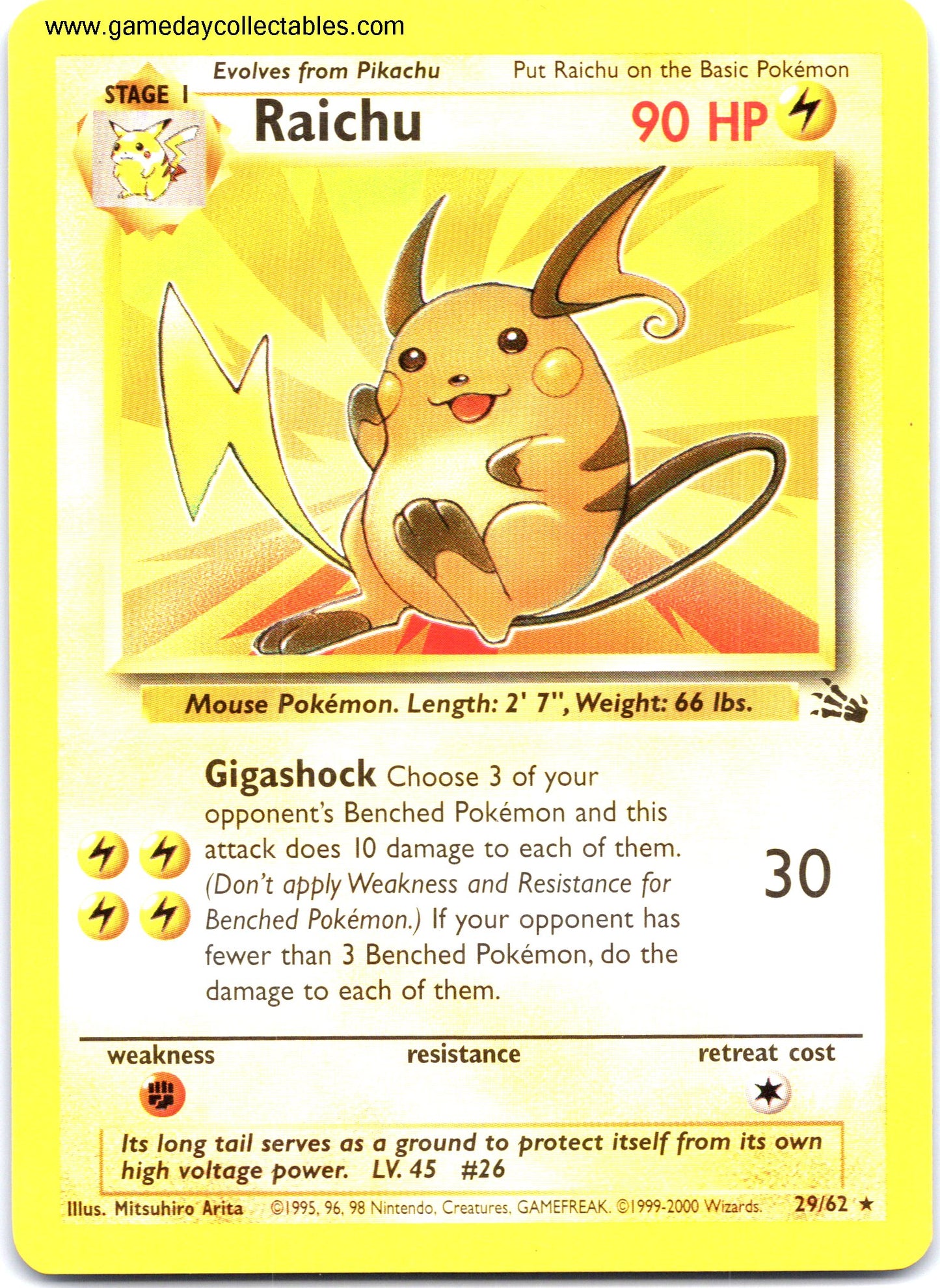 #29 Raichu - Fossil - Non Holo Rare (Ungraded Near Mint)