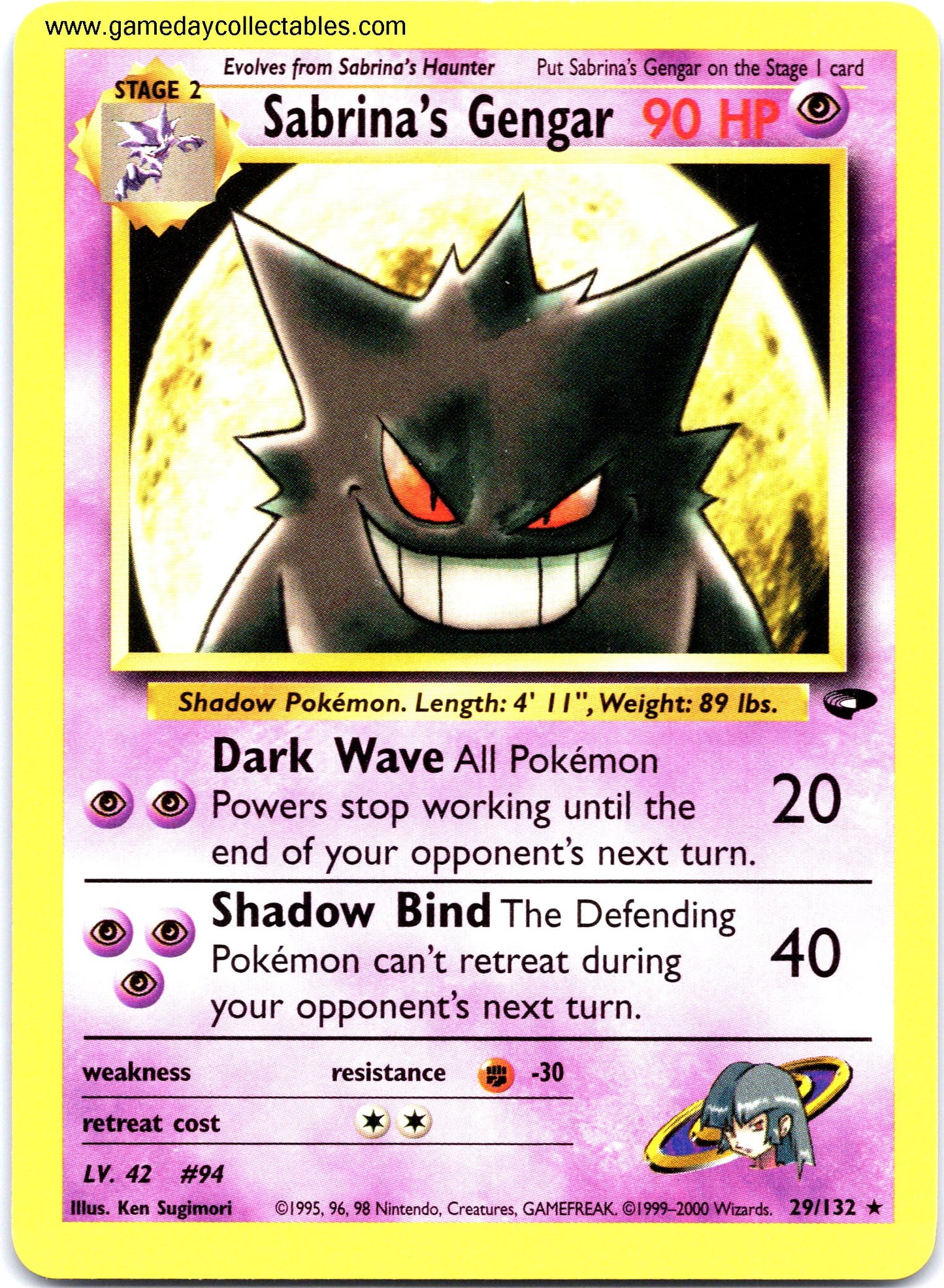 #029 Sabrina's Gengar - Gym Challenge - Non Holo Rare (Ungraded Near Mint)