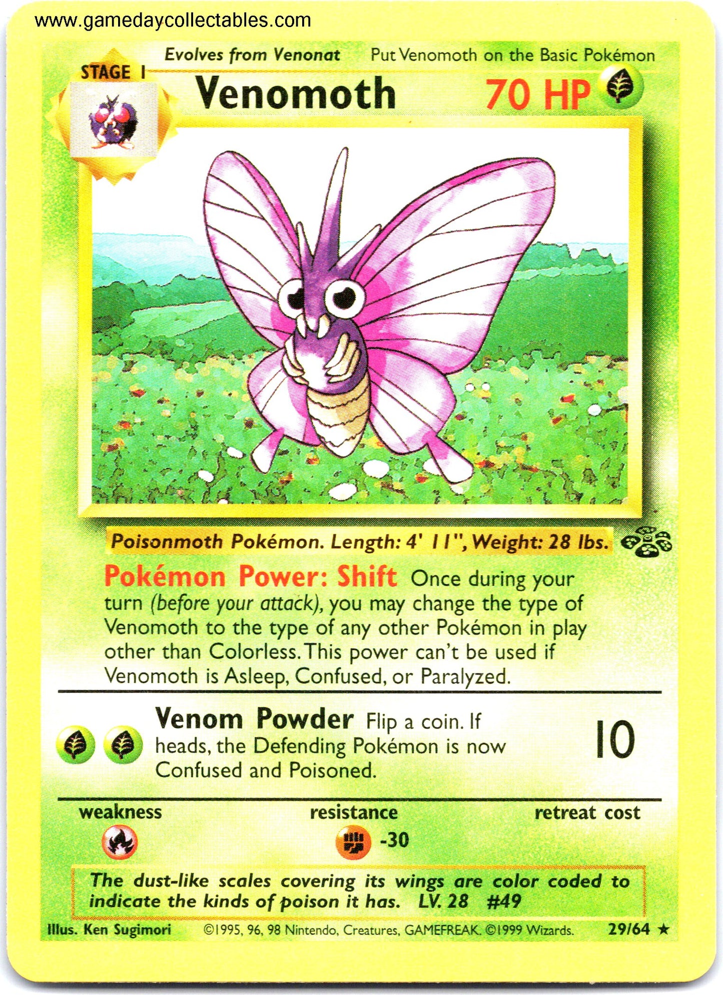 #29 Venomoth - Jungle - Non Holo Rare (Ungraded Near Mint)
