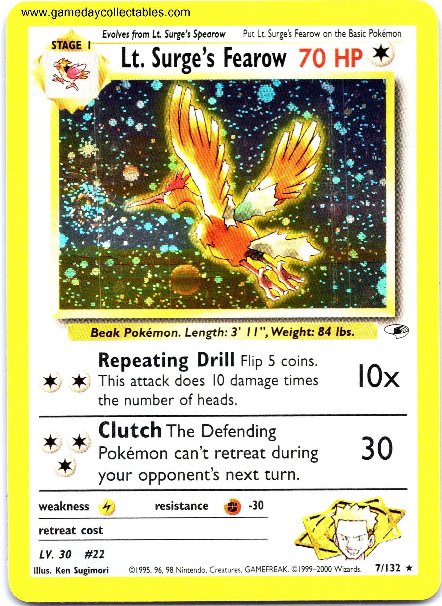 #007 Lt. Surge's Fearow - Gym Heroes - Holo Rare (Ungraded Near Mint)