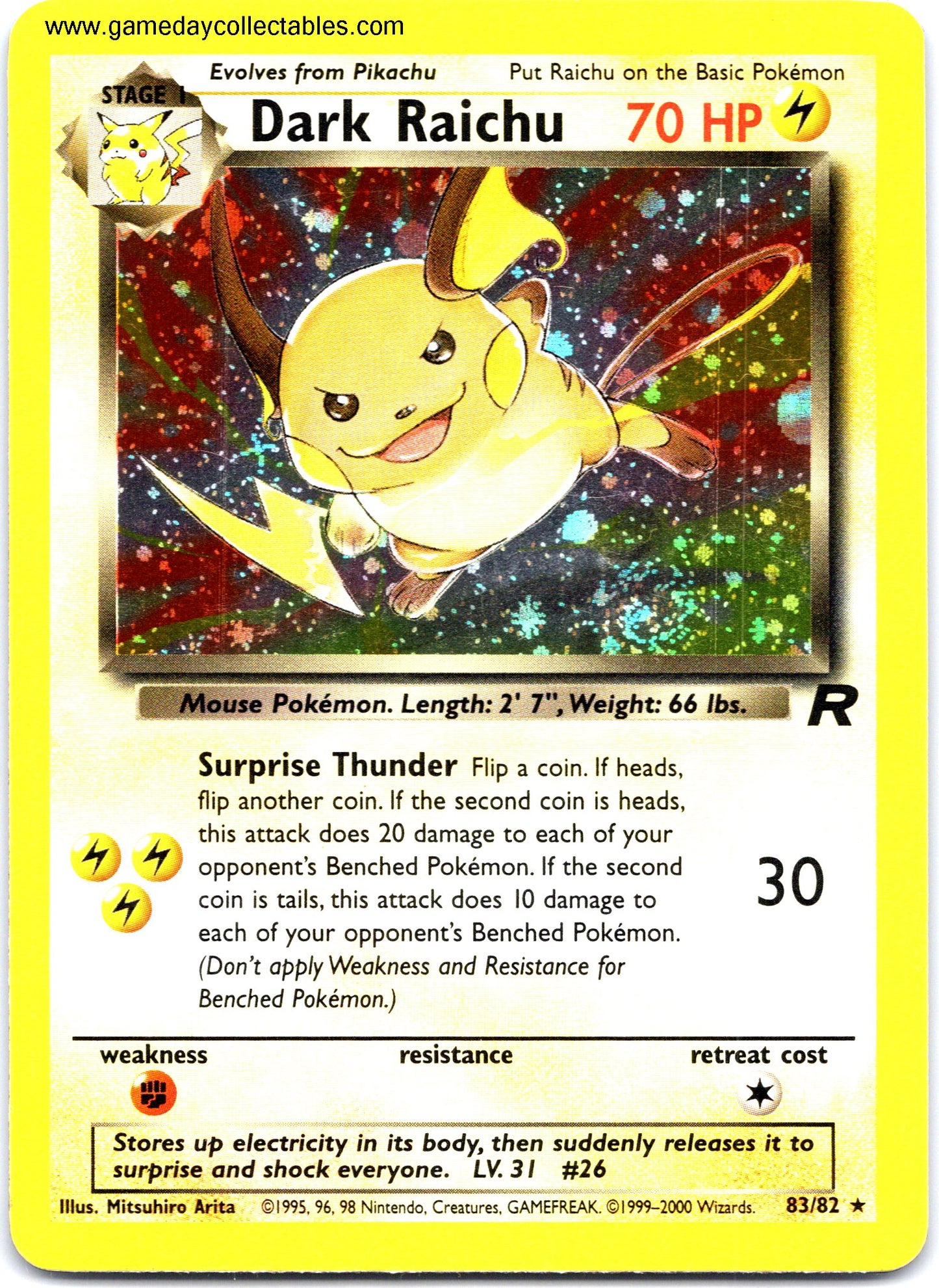 #83 Dark Raichu - Team Rocket - Holo Rare (Ungraded Near Mint)