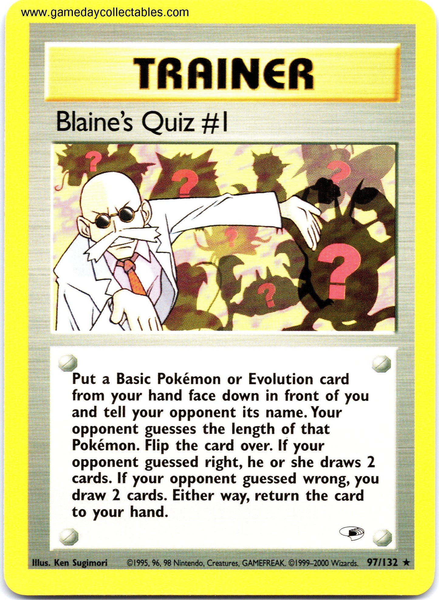 #097 Blaine's Quiz #1 - Gym Heroes - Non Holo Rare (Ungraded Near Mint)