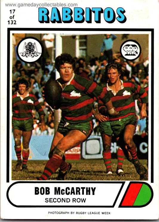1976 SCANLENS - 017 Bob McCarthy - South Sydney Rabbitohs