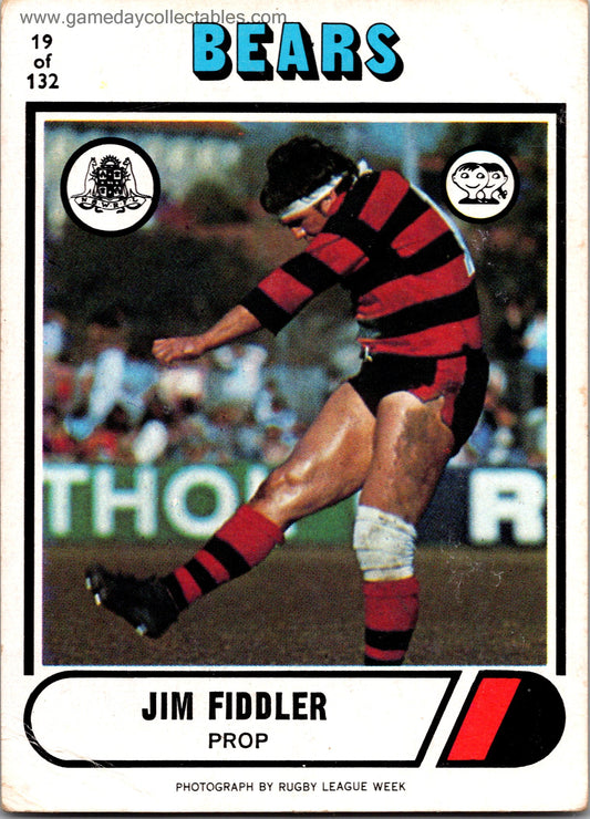 1976 SCANLENS - 019 Jim Fiddler - North Sydney Bears