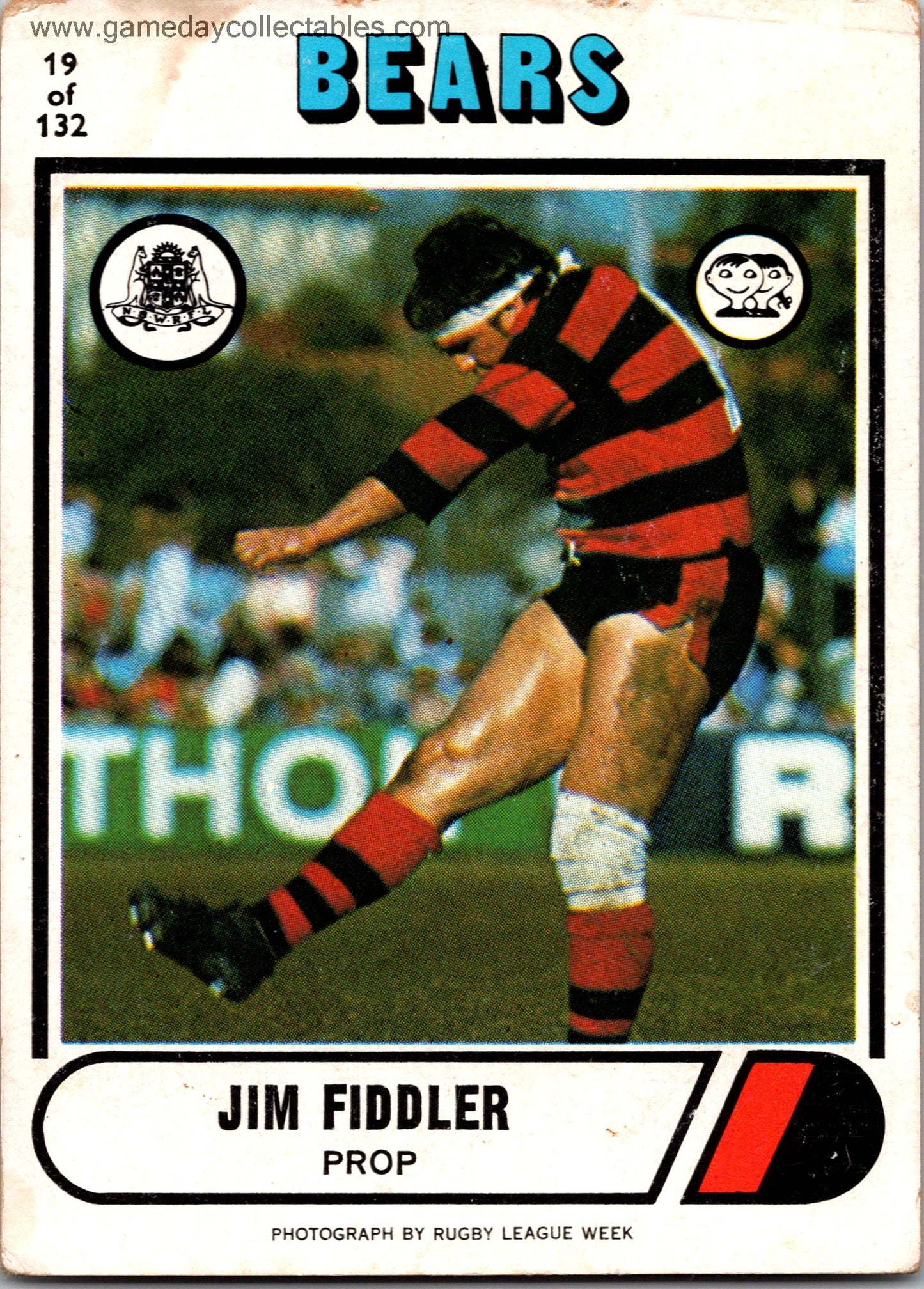 1976 SCANLENS - 019 Jim Fiddler - North Sydney Bears