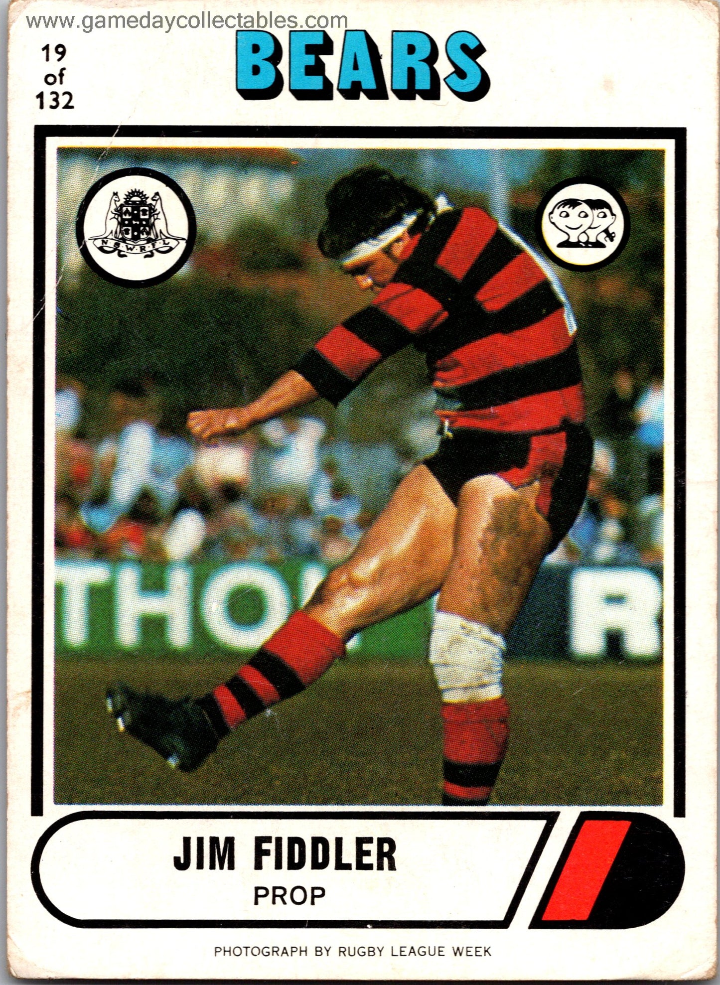 1976 SCANLENS - 019 Jim Fiddler - North Sydney Bears