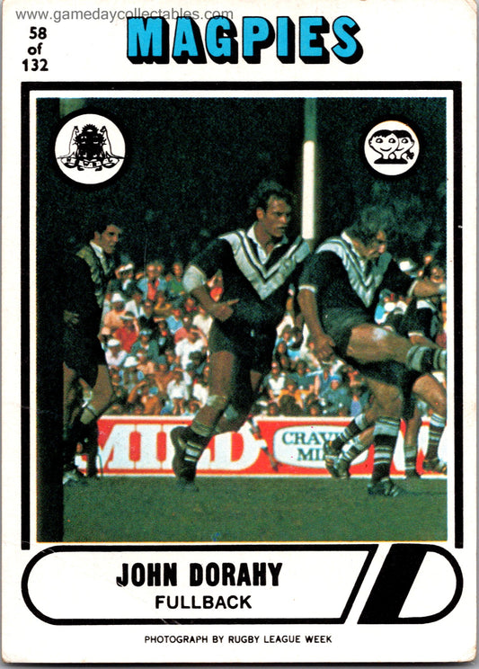 1976 SCANLENS - 058 John Dorahy - Western Suburbs Magpies