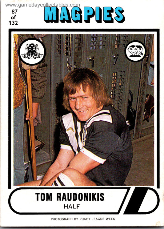 1976 SCANLENS - 087 Tom Raudonikis - Western Suburbs Magpies