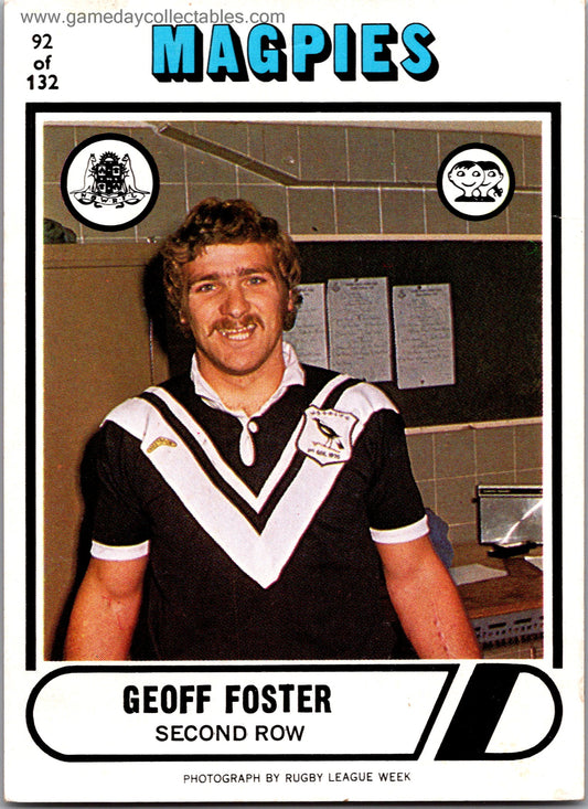 1976 SCANLENS - 092 Geoff Foster- Western Suburbs Magpies