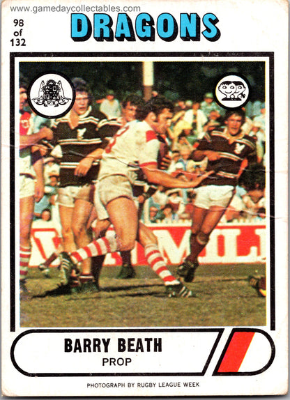 1976 SCANLENS - 098 Barry Beath - St George Dragons