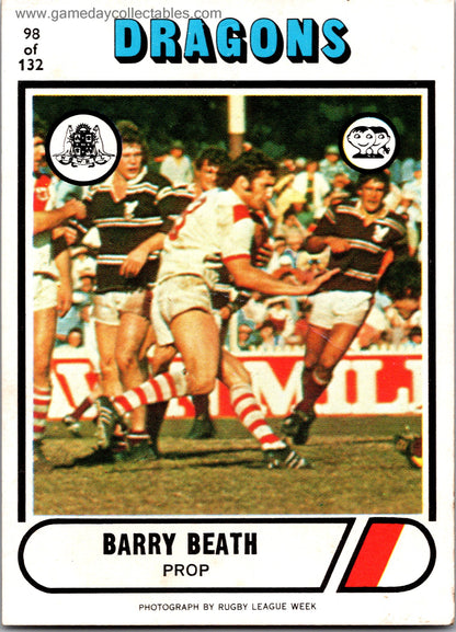 1976 SCANLENS - 098 Barry Beath - St George Dragons