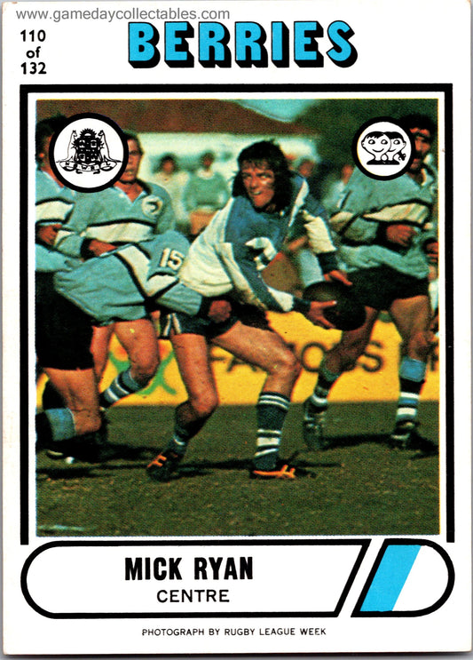 1976 SCANLENS - 110 Mick Ryan - Canterbury