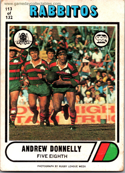 1976 SCANLENS - 113 Andrew Donnelly - South Sydney Rabbitohs