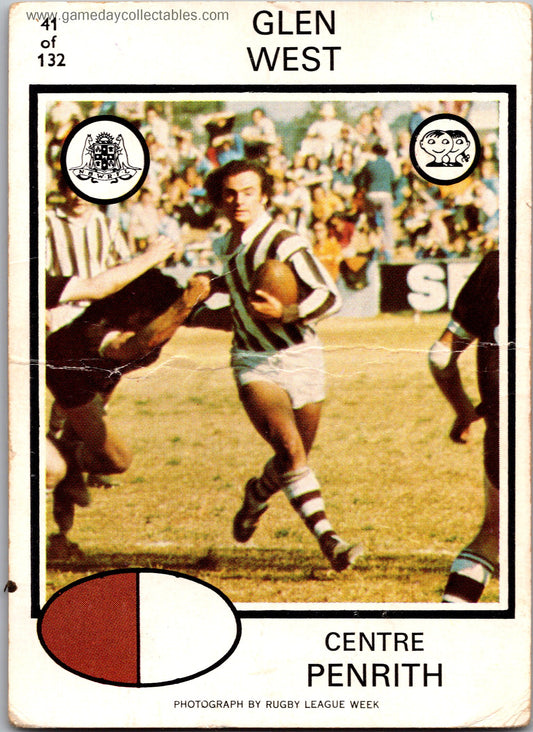1975 SCANLENS - 041 Glen West - Penrith Panthers