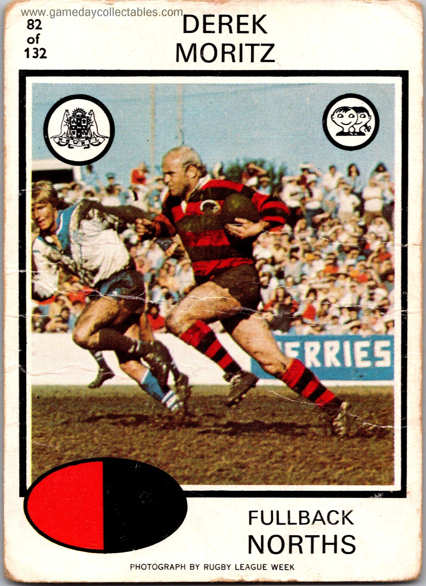 1975 SCANLENS - 082 Derek Moritz - North Sydney Bears