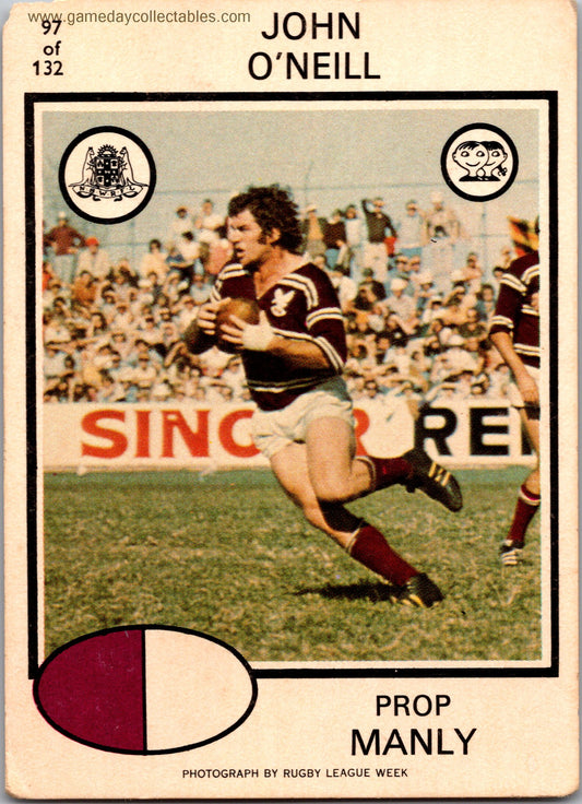 1975 SCANLENS - 097 John O'Neill - Manly Warringah Sea Eagles