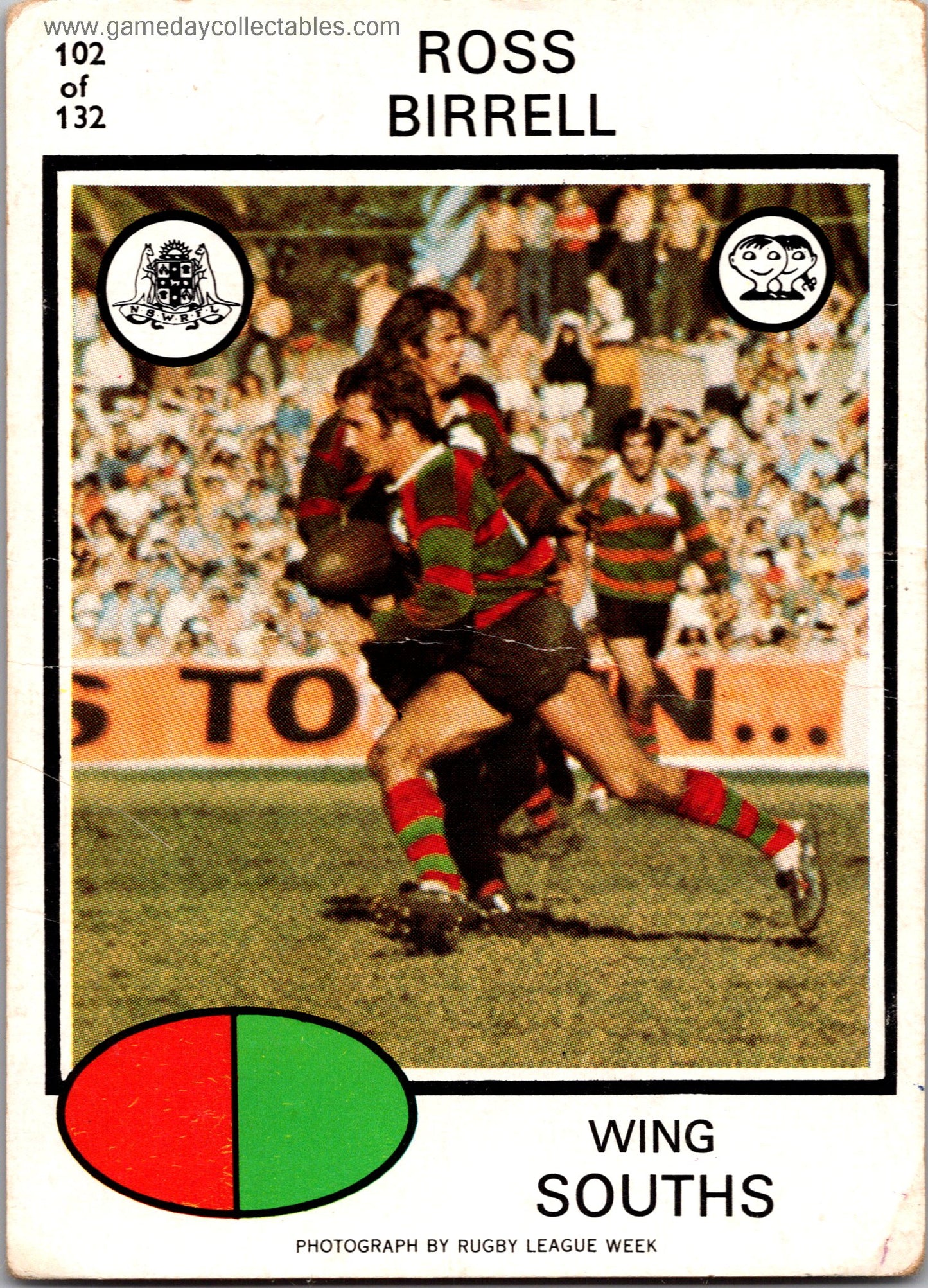 1975 SCANLENS - 102 Ross Birrell - South Sydney Rabbitohs