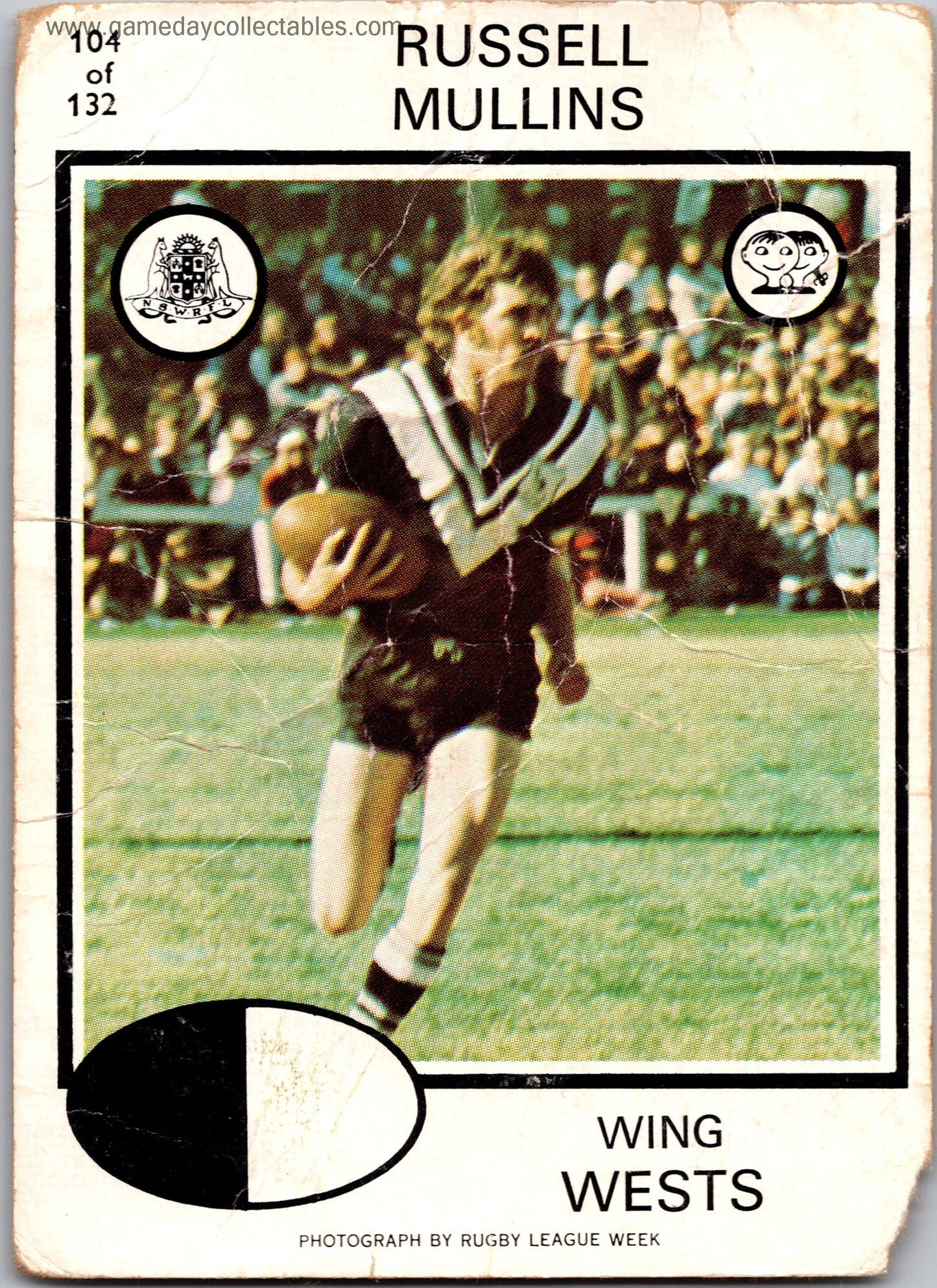 1975 SCANLENS - 104 Russell Mullins - Western Suburbs Magpies