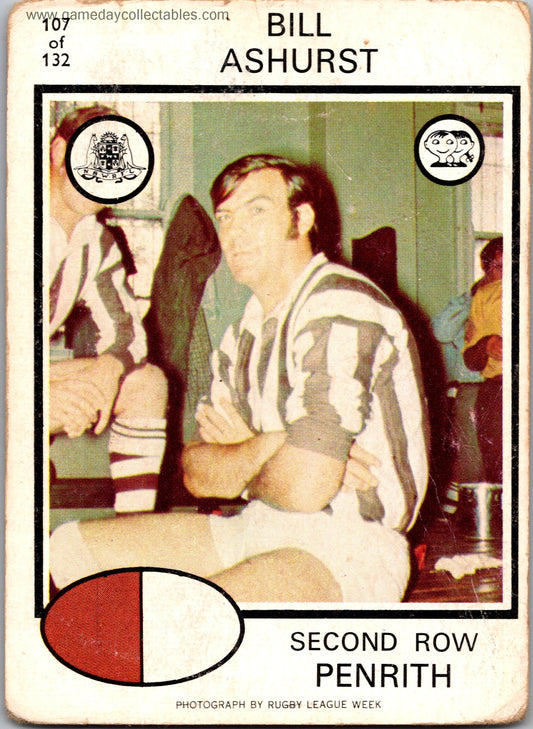 1975 SCANLENS - 107 Bill Ashurst - Penrith Panthers