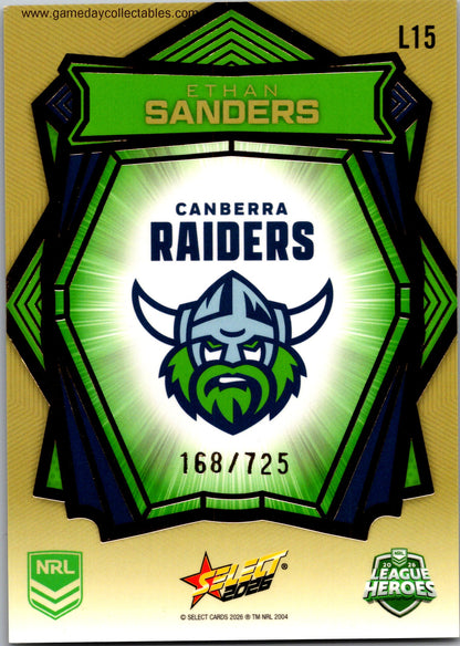 2026 NRL League Heroes Luminous Gold Back - L015 Ethan Sanders - Canberra Raiders
