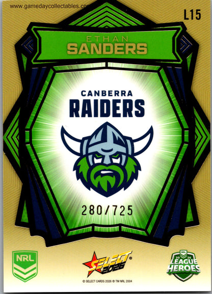 2026 NRL League Heroes Luminous Gold Back - L015 Ethan Sanders - Canberra Raiders
