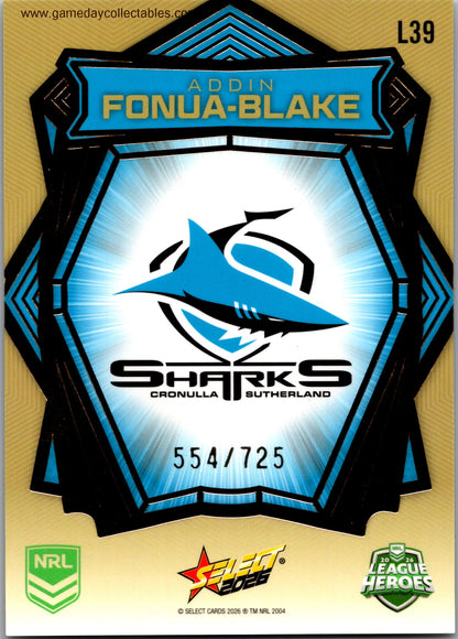2026 NRL League Heroes Luminous Gold Back - L039 Addin Fonua-Blake - Cronulla Sharks