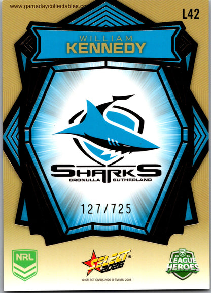 2026 NRL League Heroes Luminous Gold Back - L042 William Kennedy - Cronulla Sharks