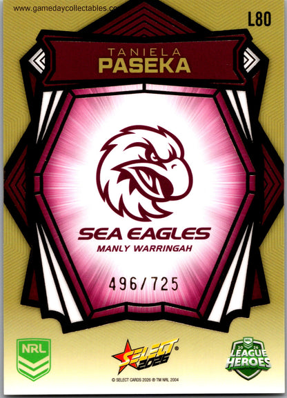 2026 NRL League Heroes Luminous Gold Back - L080 Taniela Paseka - Manly Warringah Sea Eagles