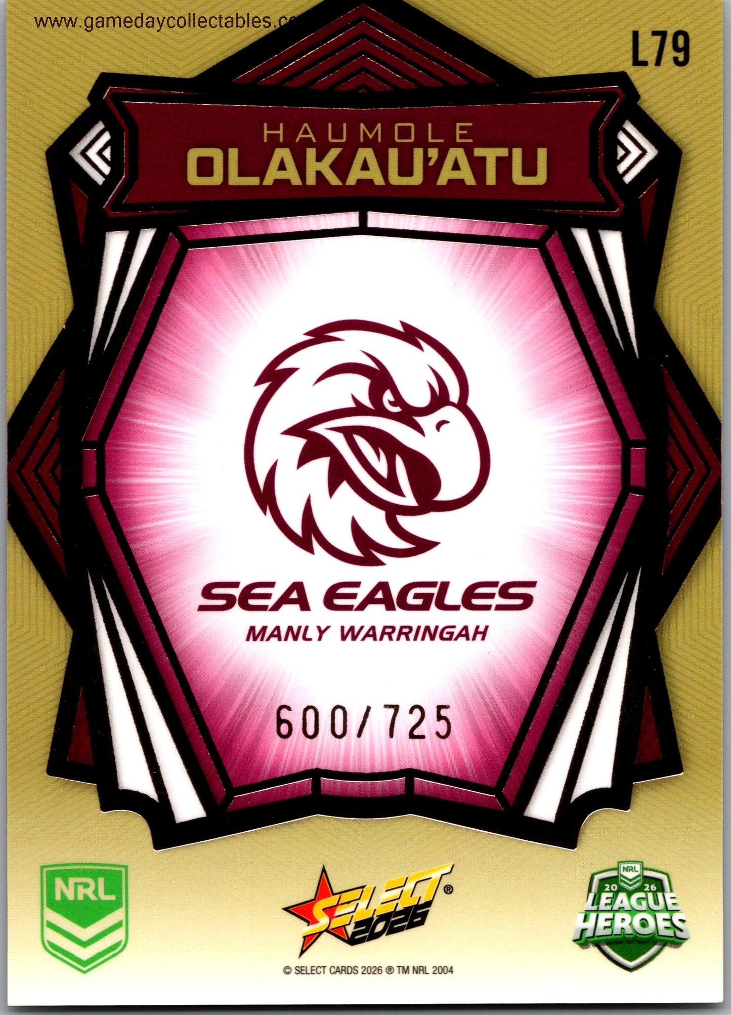 2026 NRL League Heroes Luminous Gold Back - L079 Haumole Olakau'atu - Manly Warringah Sea Eagles