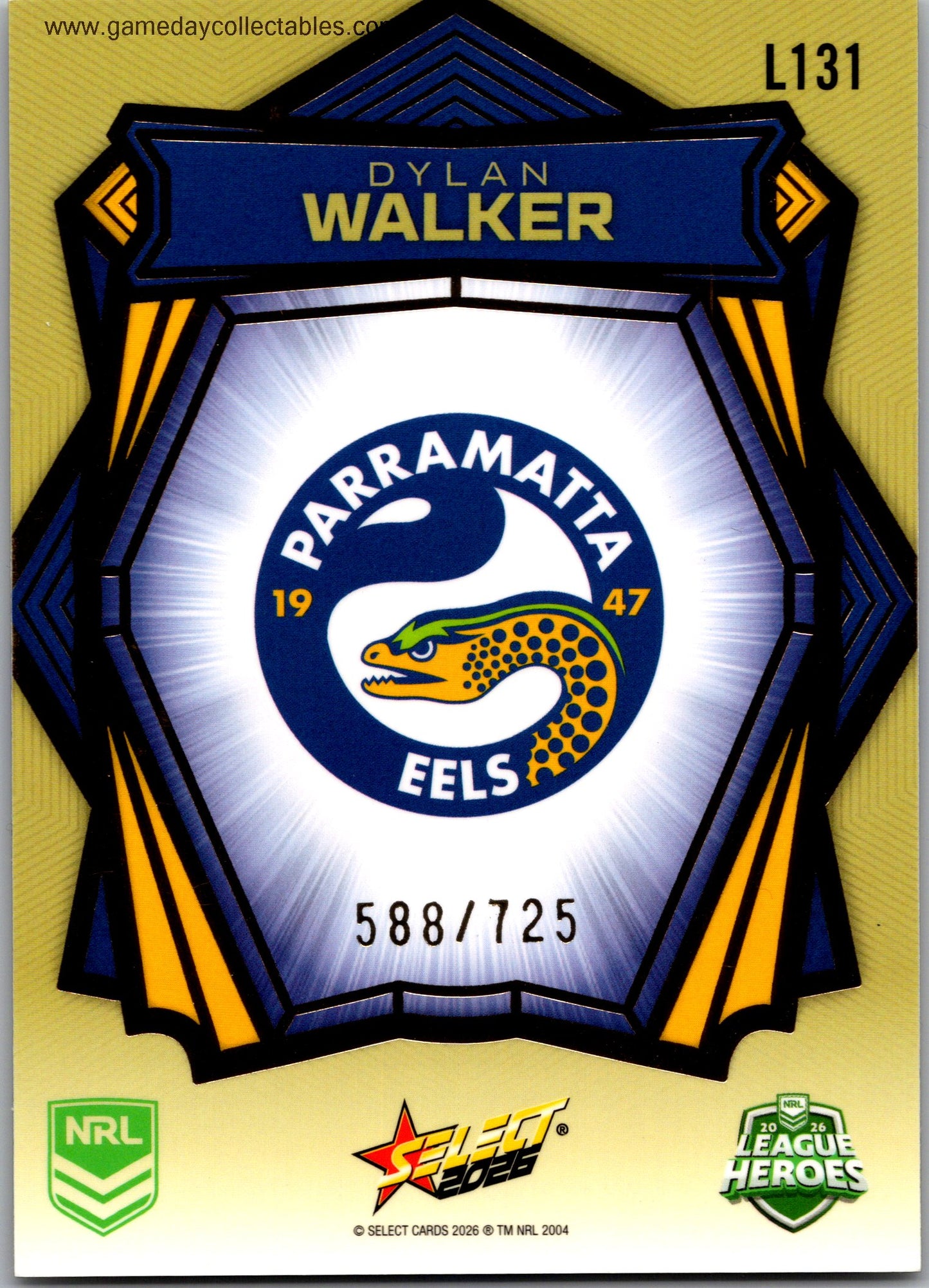 2026 NRL League Heroes Luminous Gold Back - L131 Dylan Walker - Parramatta Eels