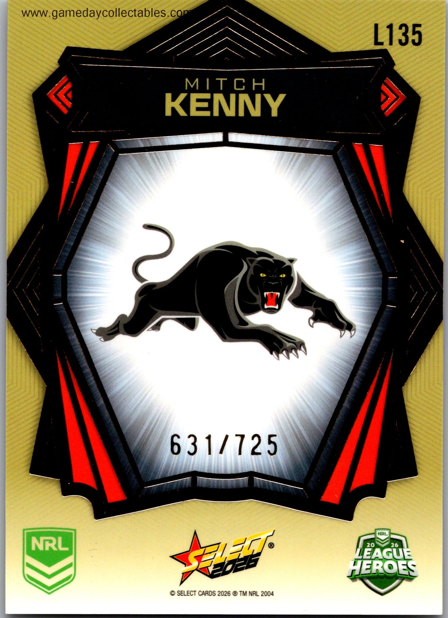 2026 NRL League Heroes Luminous Gold Back - L135 Mitch Kenny - Penrith Panthers