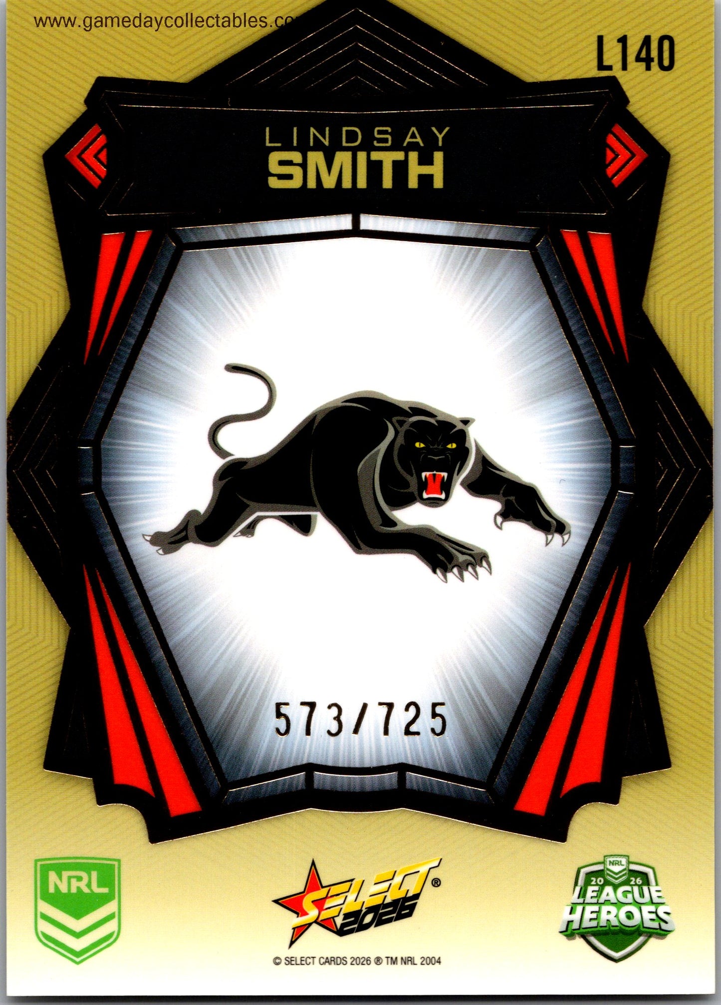 2026 NRL League Heroes Luminous Gold Back - L140 Lindsay Smith - Penrith Panthers