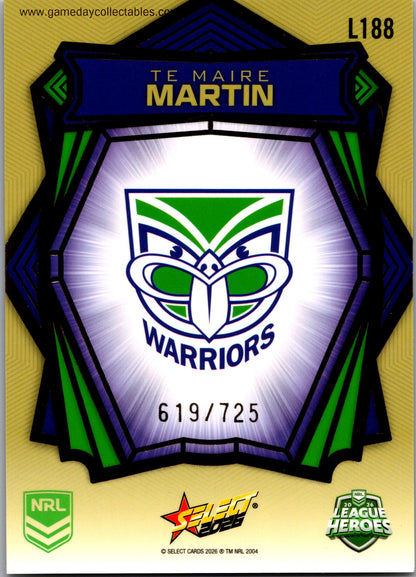2026 NRL League Heroes Luminous Gold Back - L188 Te Maire Martin - Warriors