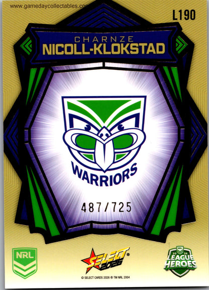 2026 NRL League Heroes Luminous Gold Back - L190 Charnze Nicoll-Klokstad - Warriors