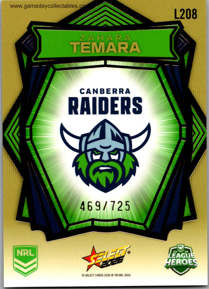 2026 NRL League Heroes Luminous Gold Back - L208 Zahara Temara - Canberra Raiders