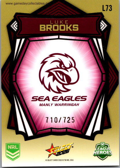 2026 NRL League Heroes Luminous Gold Back - L073 Luke Brooks - Manly Warringah Sea Eagles