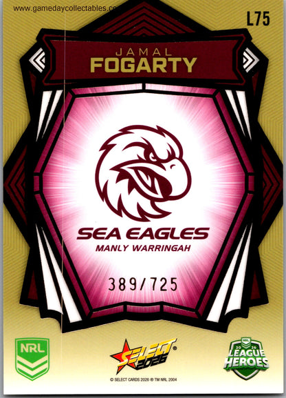 2026 NRL League Heroes Luminous Gold Back - L075 Jamal Fogerty - Manly Warringah Sea Eagles